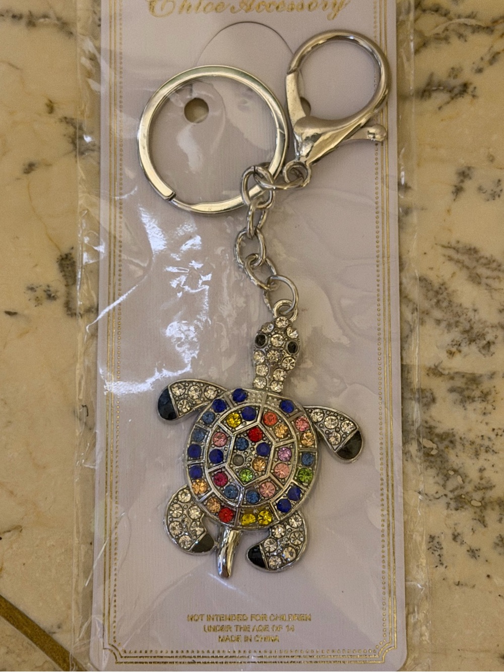 Multicolor Turtle Keychain - Silver Tone